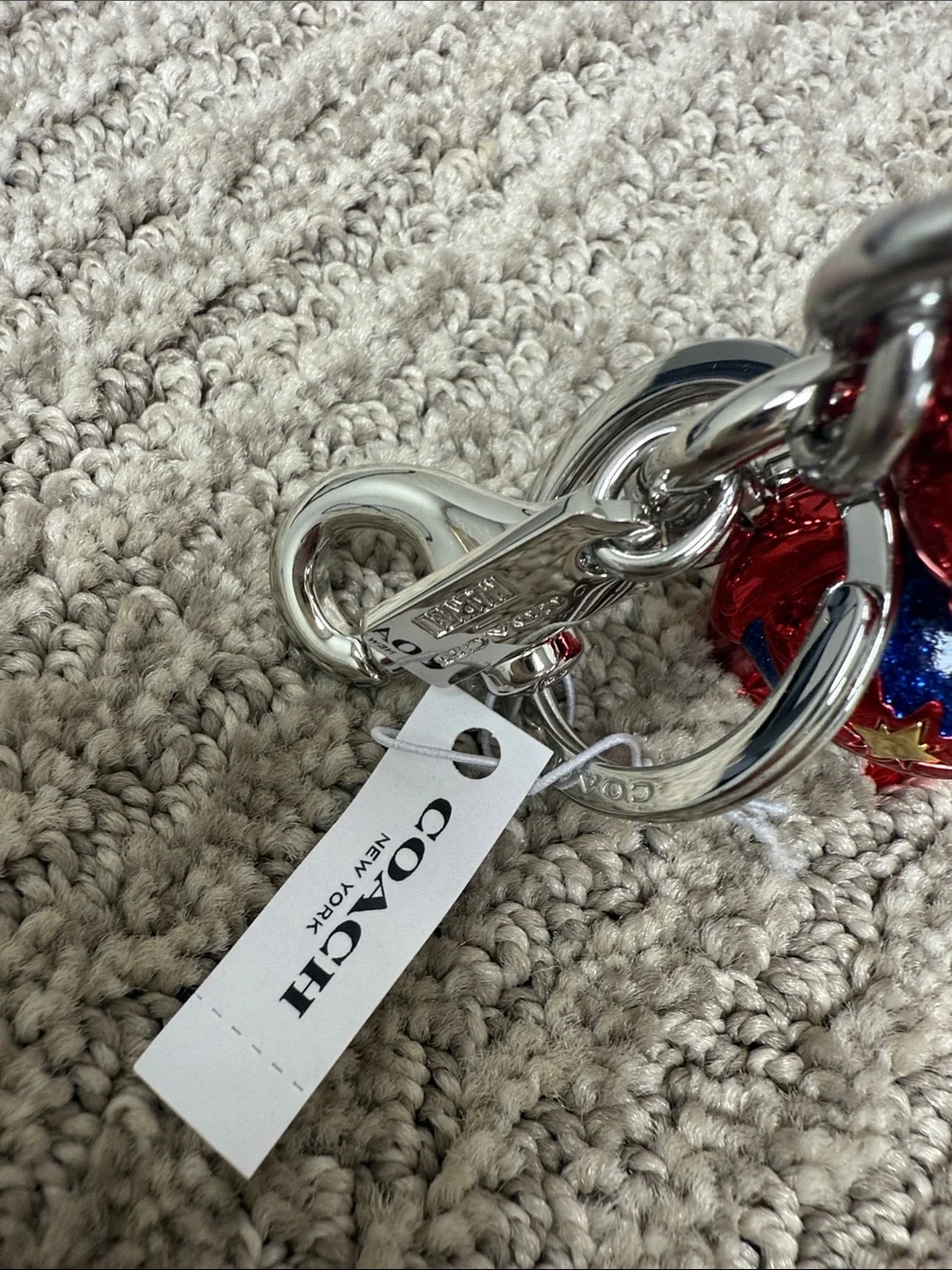 Coach X Captain Marvel Red Bear Keychain Charm with Star Detail